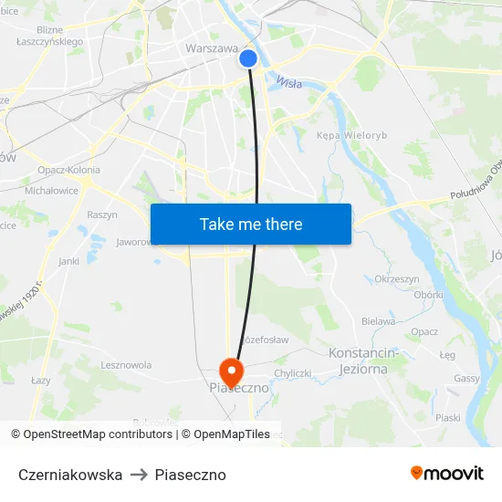 Czerniakowska to Piaseczno map