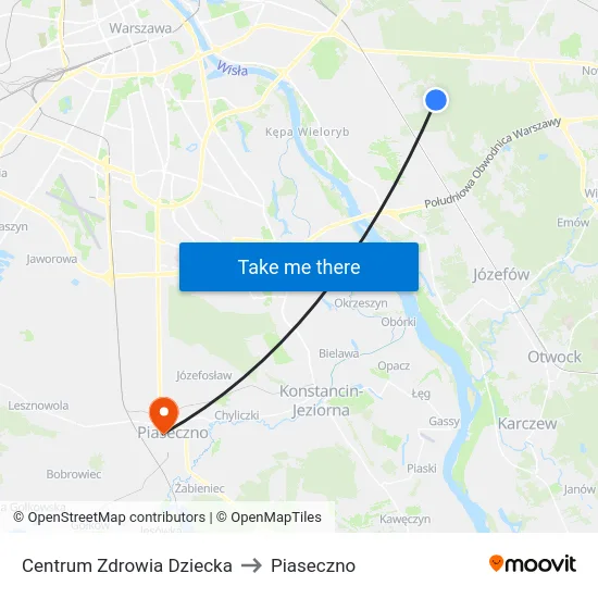 Centrum Zdrowia Dziecka to Piaseczno map