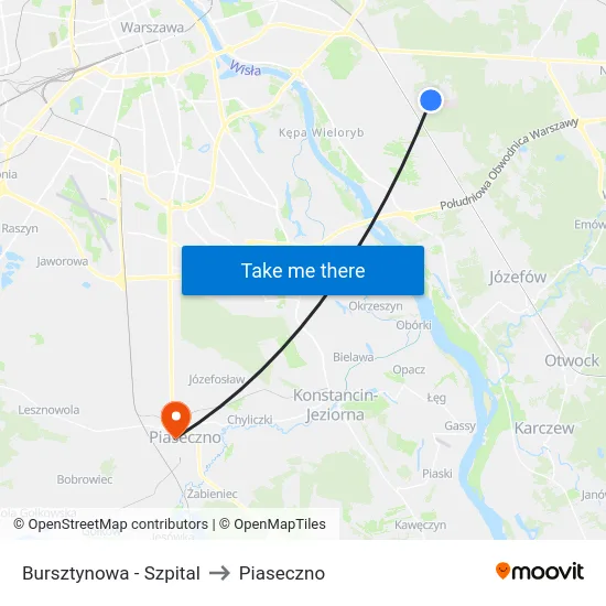 Bursztynowa - Szpital to Piaseczno map