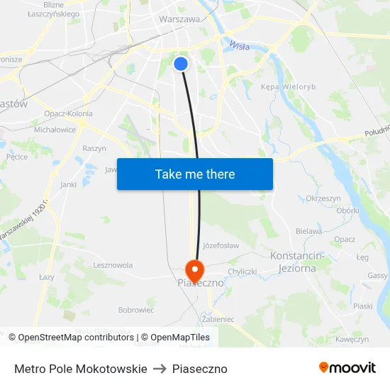 Metro Pole Mokotowskie to Piaseczno map