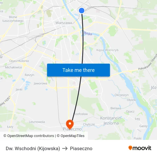 Dw. Wschodni (Kijowska) to Piaseczno map