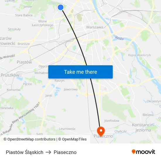 Piastów Śląskich to Piaseczno map