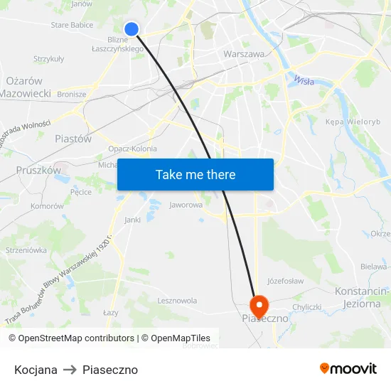 Kocjana to Piaseczno map