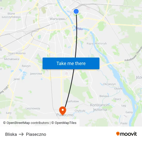 Bliska to Piaseczno map