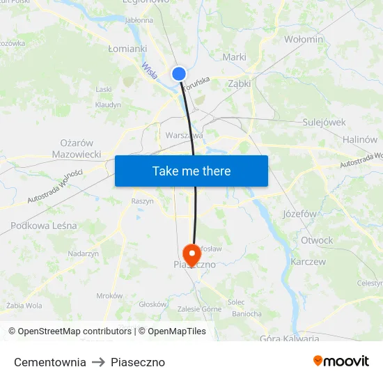 Cementownia to Piaseczno map