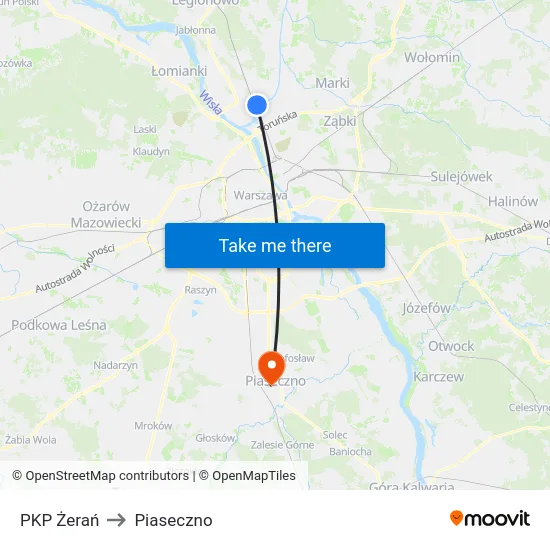 PKP Żerań to Piaseczno map