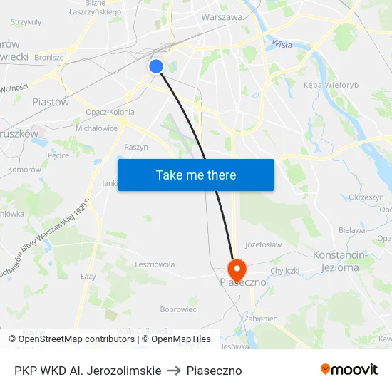 PKP WKD Al. Jerozolimskie to Piaseczno map