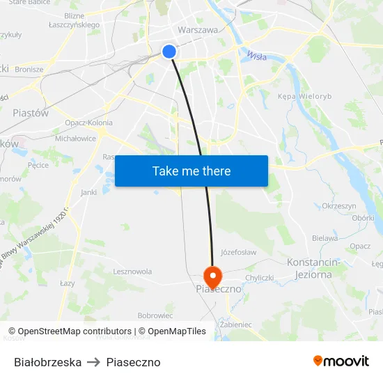 Białobrzeska to Piaseczno map