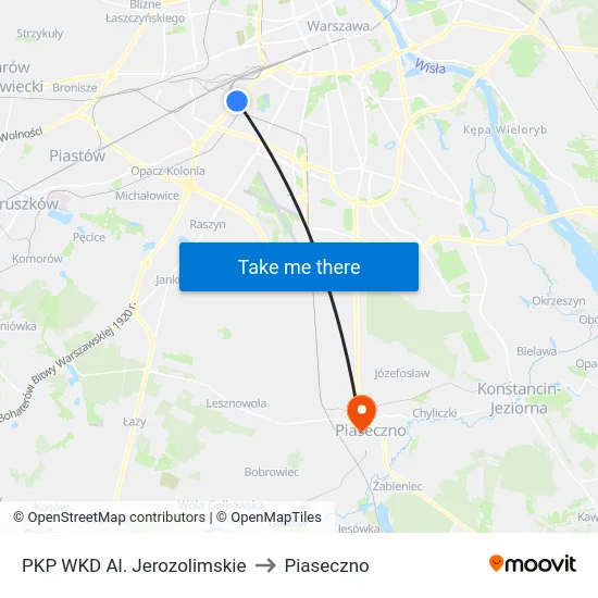 PKP WKD Al. Jerozolimskie to Piaseczno map