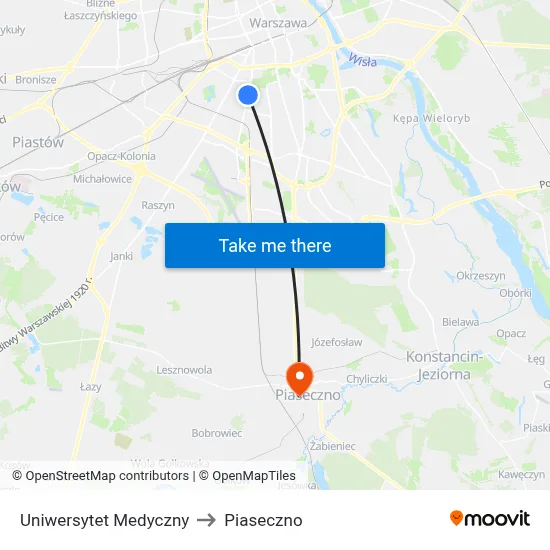 Uniwersytet Medyczny to Piaseczno map