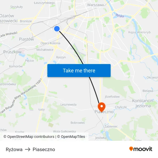 Ryżowa to Piaseczno map