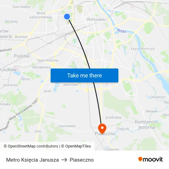 Metro Księcia Janusza to Piaseczno map