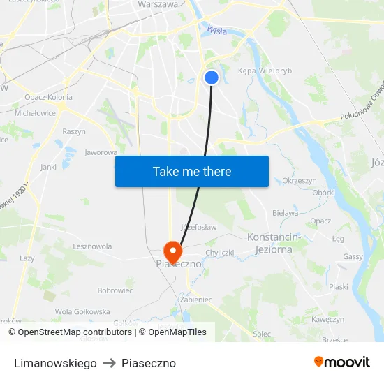 Limanowskiego to Piaseczno map
