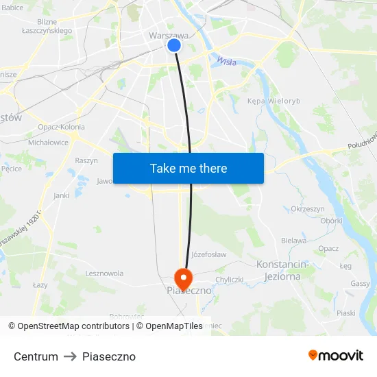 Centrum to Piaseczno map