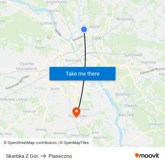 Skarbka Z Gór to Piaseczno map