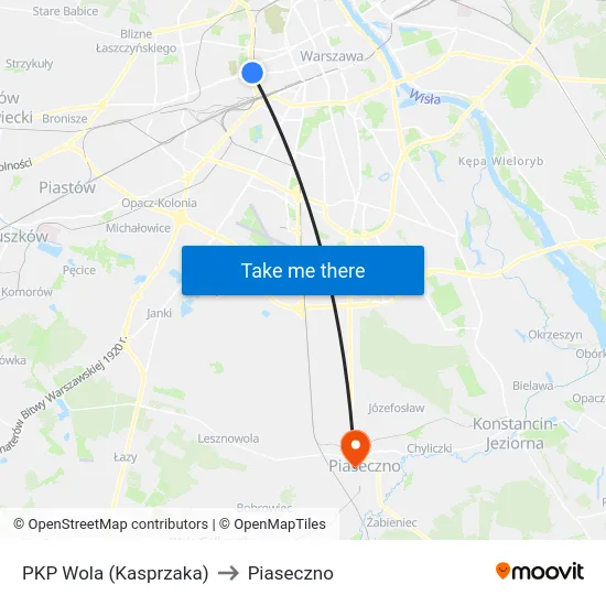 PKP Wola (Kasprzaka) to Piaseczno map