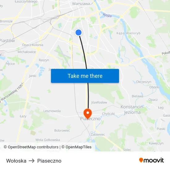 Wołoska to Piaseczno map