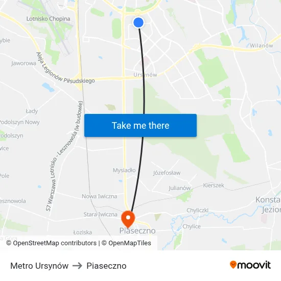 Metro Ursynów to Piaseczno map