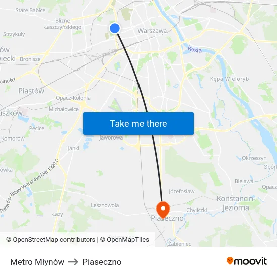 Metro Młynów to Piaseczno map
