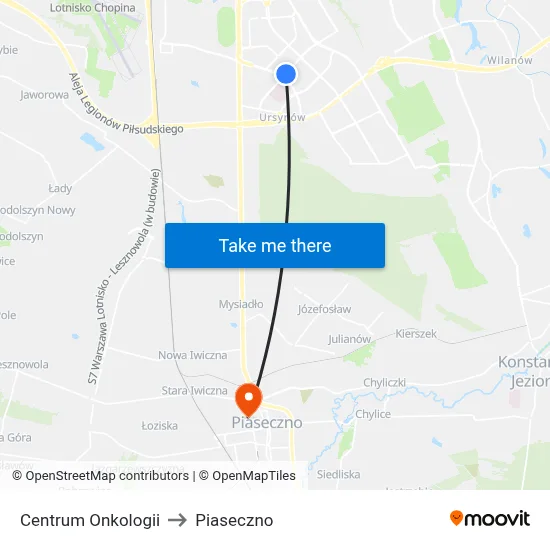 Centrum Onkologii to Piaseczno map