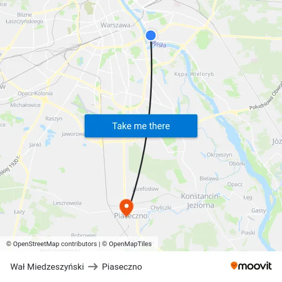 Wał Miedzeszyński to Piaseczno map