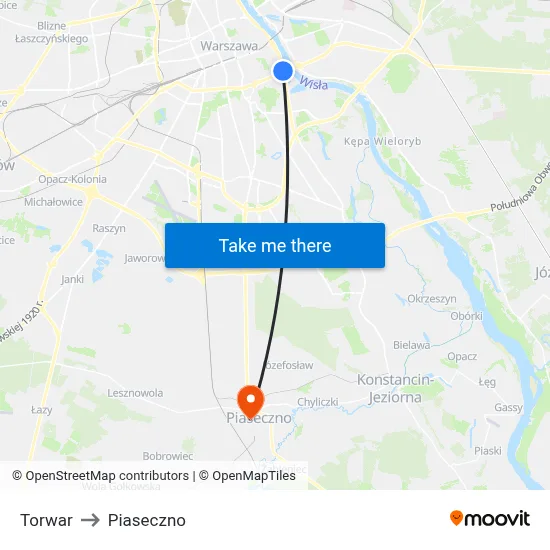 Torwar to Piaseczno map