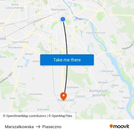 Marszałkowska to Piaseczno map