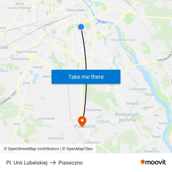 Pl. Unii Lubelskiej to Piaseczno map