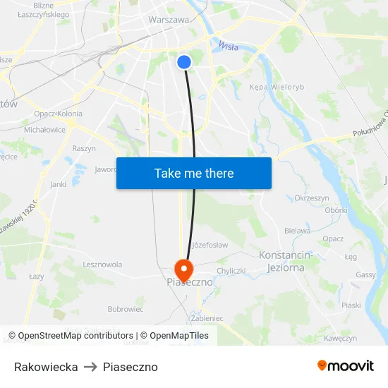 Rakowiecka to Piaseczno map