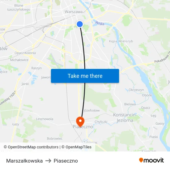 Marszałkowska to Piaseczno map