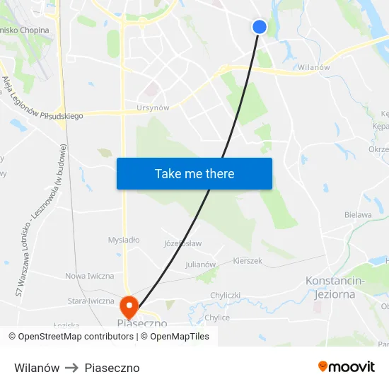 Wilanów to Piaseczno map