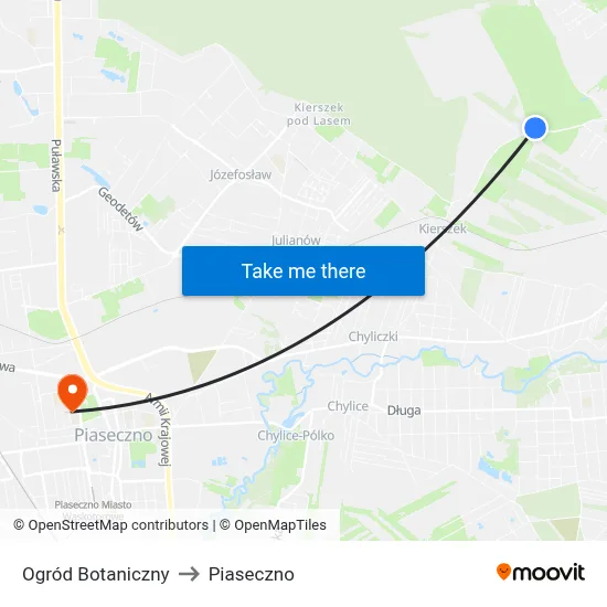 Ogród Botaniczny to Piaseczno map