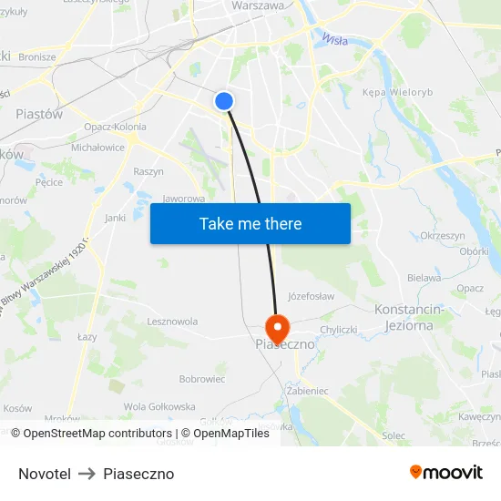 Novotel to Piaseczno map
