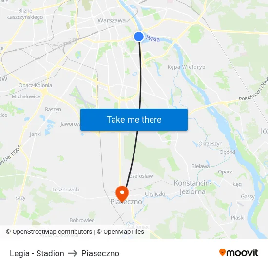 Legia - Stadion to Piaseczno map