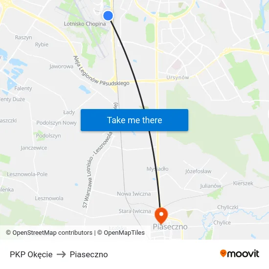 PKP Okęcie to Piaseczno map