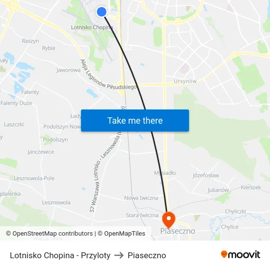 Lotnisko Chopina - Przyloty to Piaseczno map