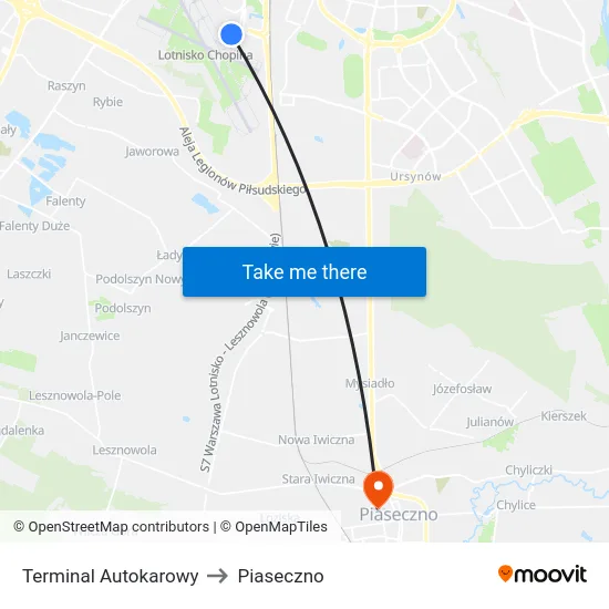 Terminal Autokarowy to Piaseczno map