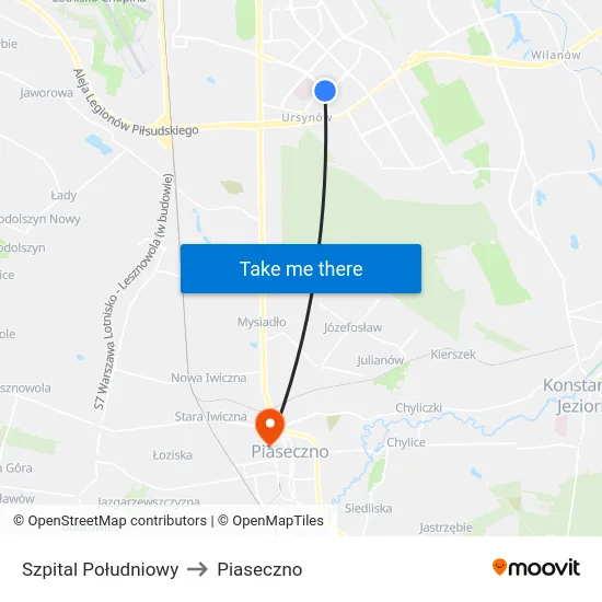 Szpital Południowy to Piaseczno map