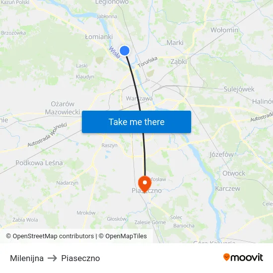 Milenijna to Piaseczno map