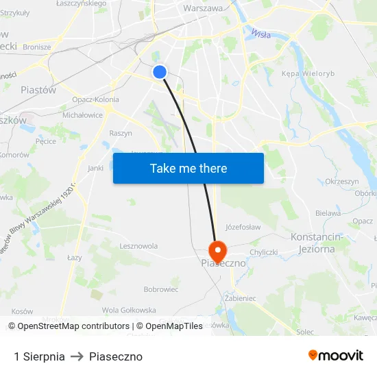 1 Sierpnia to Piaseczno map