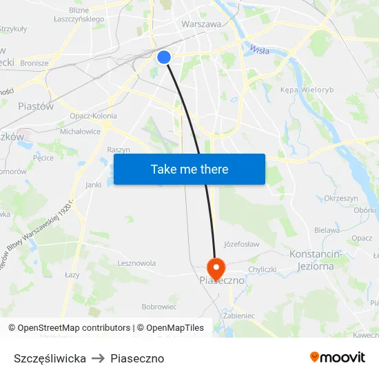 Szczęśliwicka to Piaseczno map