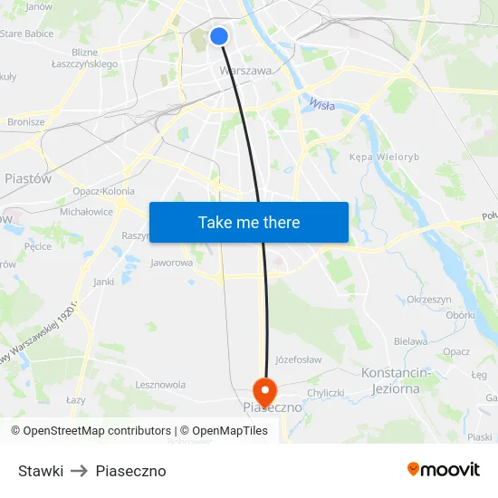 Stawki to Piaseczno map