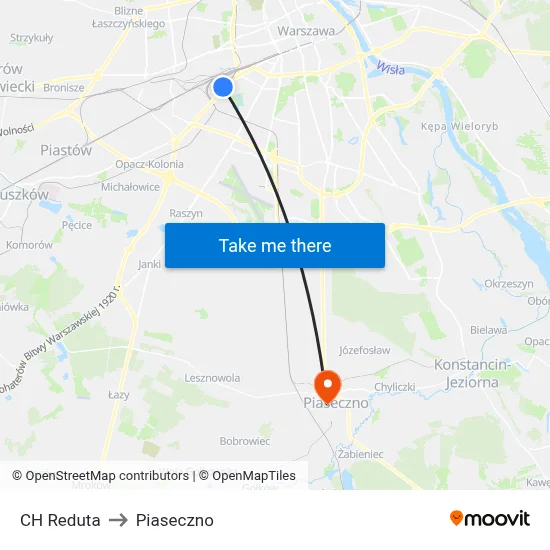 CH Reduta to Piaseczno map