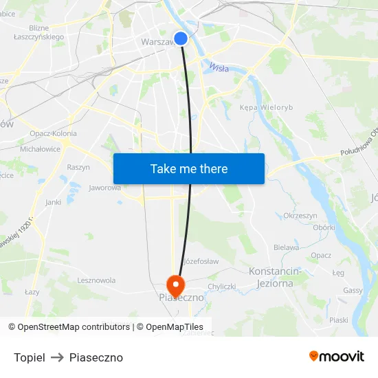 Topiel to Piaseczno map