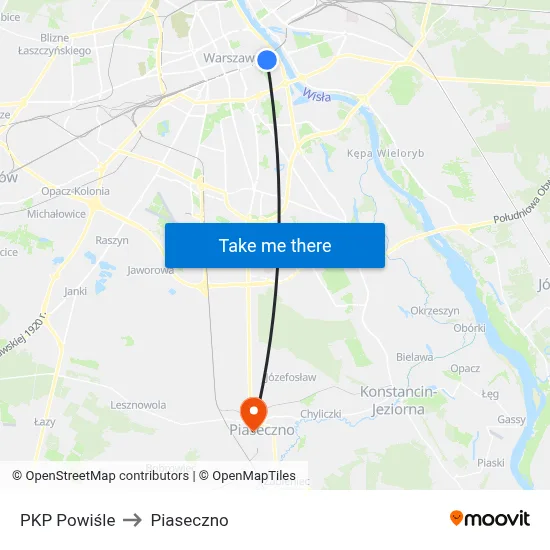 PKP Powiśle to Piaseczno map
