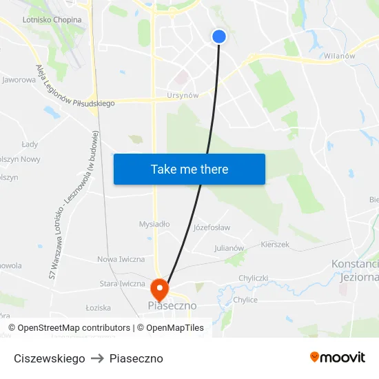 Ciszewskiego to Piaseczno map