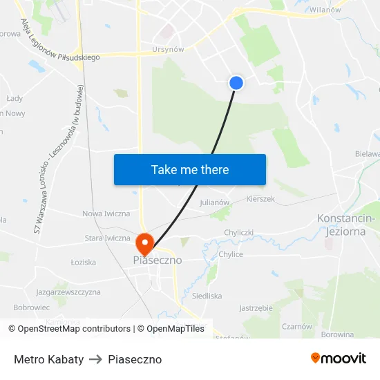 Metro Kabaty to Piaseczno map
