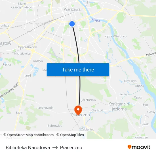 Biblioteka Narodowa to Piaseczno map