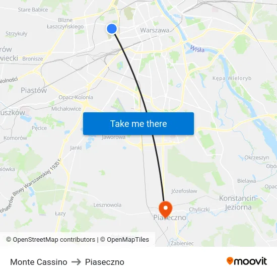 Monte Cassino to Piaseczno map
