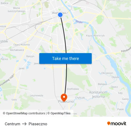Centrum to Piaseczno map